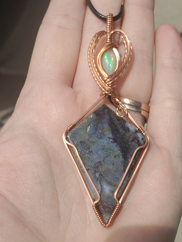 C0045 Wire-Wrapped Moss Agate and Ethiopian Opal