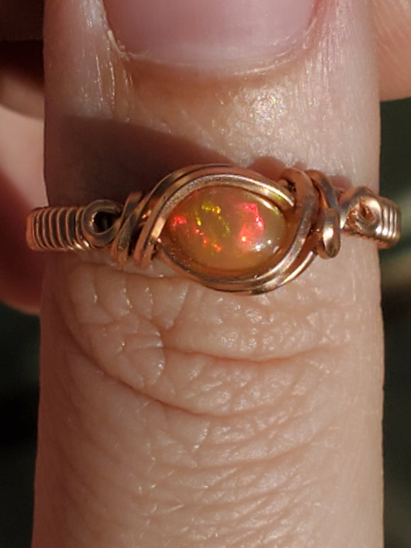 RG0001 Wire-Wrapped Ethiopian Opal Ring