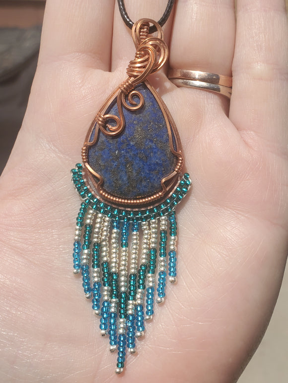 C0062 Wire-Wrapped and Beaded Lapis Lazuli