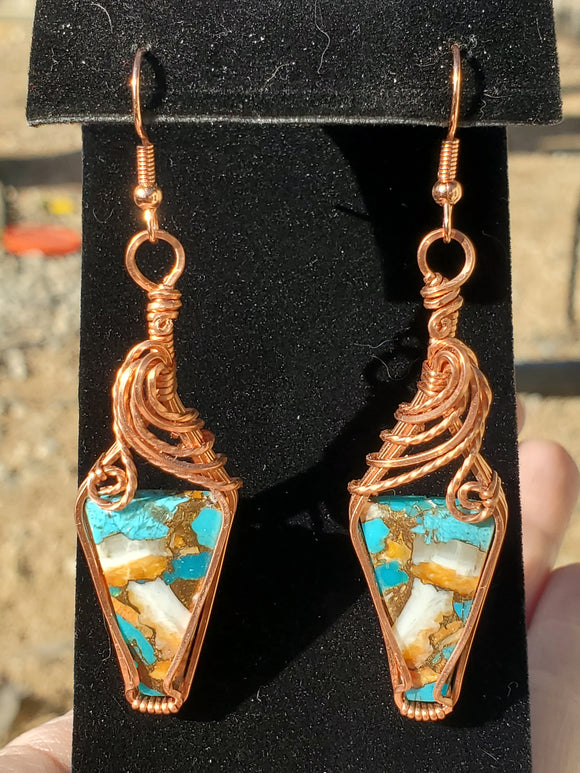 C0065 Wire-Wrapped Turquoise Copper Earrings