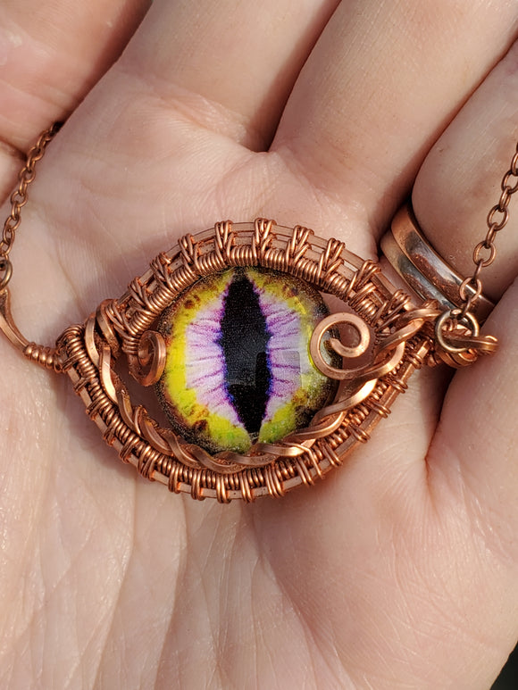 C0124 Wire-Wrapped Pink and Yellow Eyeball