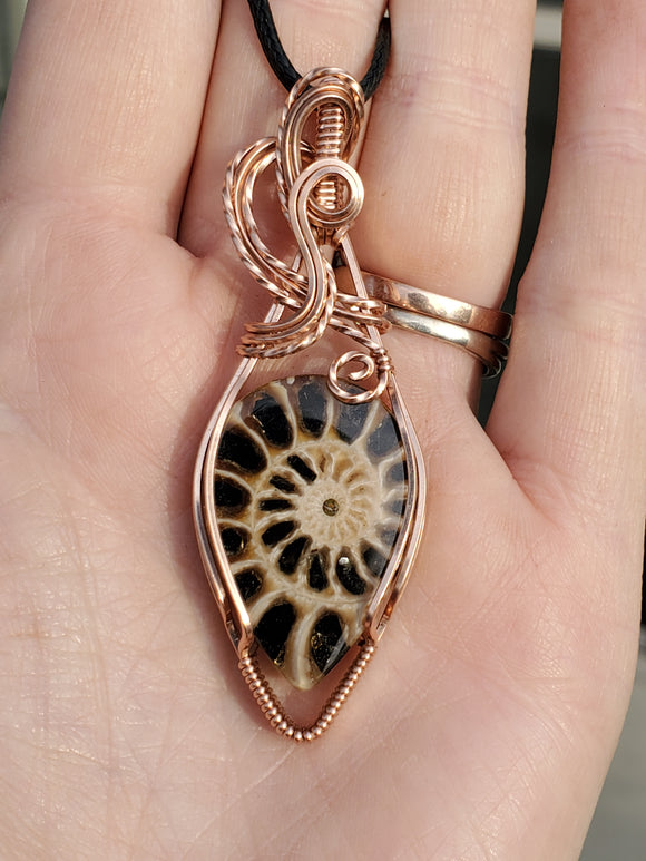 RG0018 Wire-Wrapped Ammonite Inlaid with Muskovite