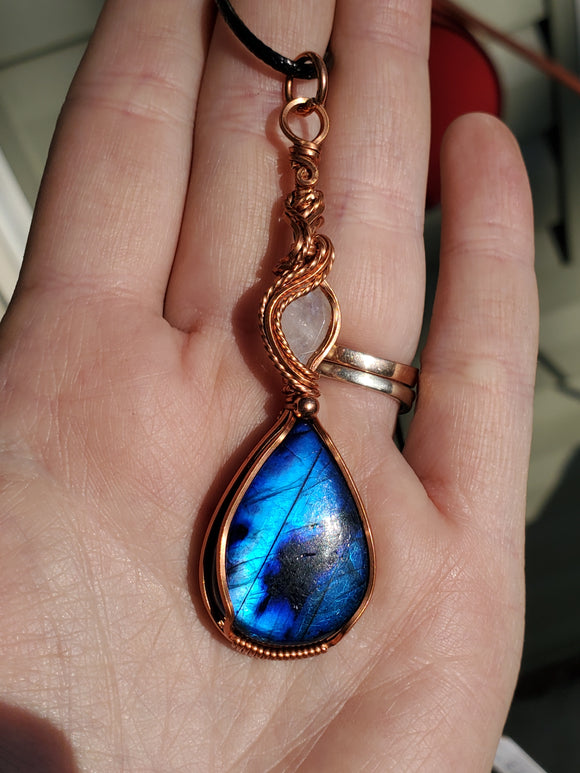 0373 Wire-Wrapped Color-Treated Labradorite and Moonstone